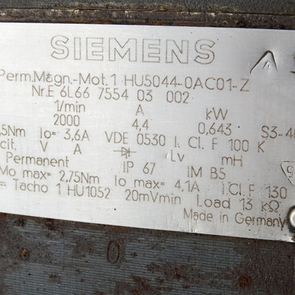 Siemens Permanent Magnet Motor Servomotor 1HU5044-0AC01-Z 2000min-1 - Maranos.de