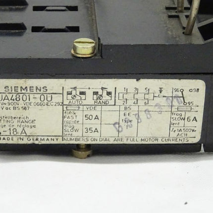 Siemens 3UA4801-0U Überlastrelais 3UA4 801-0U / 14-18A - Maranos.de