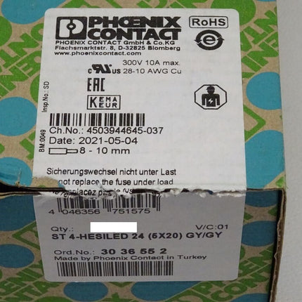 Phoenix Contact 3036552 46Stk. Sicherungsklemme ST 4-HESILED 24 / 30 36 55 2 NEU-OVP - Maranos.de