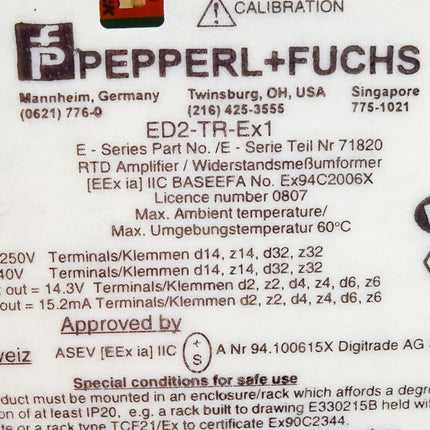 Pepperl+Fuchs ED2-TR-Ex1 71820 RTD Amplifier Woderstandsmeßumformer / Neu OVP - Maranos.de