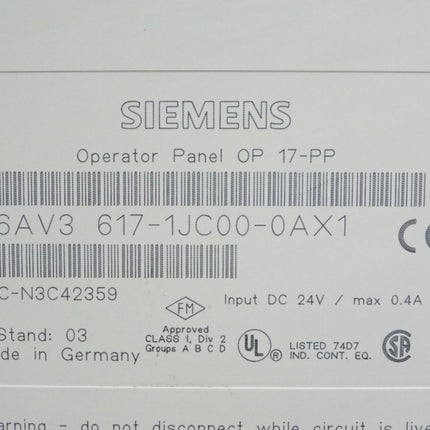Siemens Panel OP17 6AV3617-1JC00-0AX1 6AV3 617-1JC00-0AX1 - Maranos.de