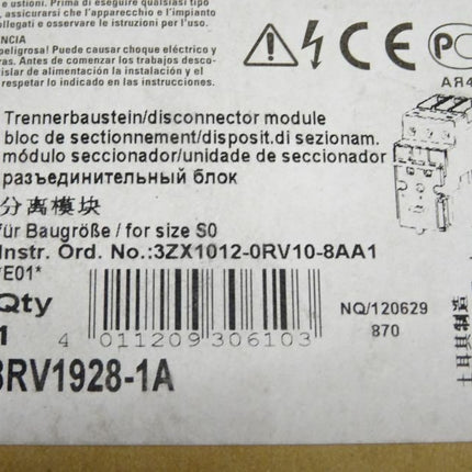 SIEMENS 3RV1928-1A  Trennerbaustein für Leistungsschalter - Maranos.de