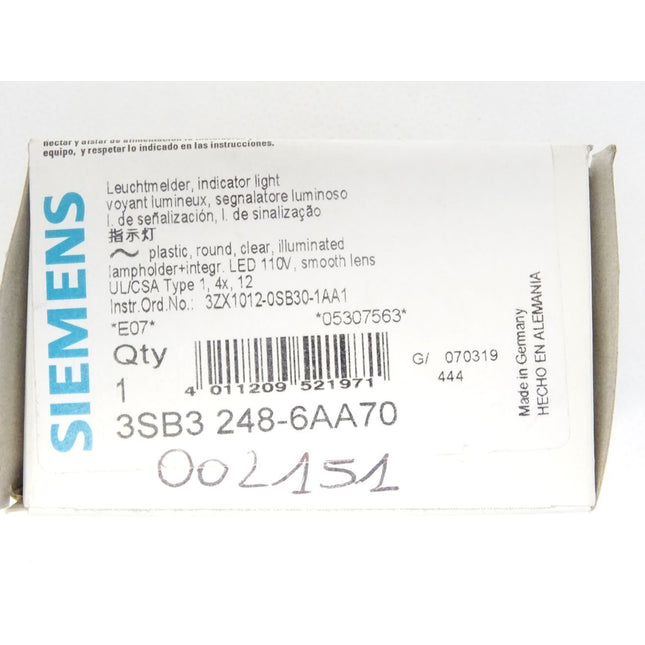 Siemens Leuchtmelder / 3SB3248-6AA70 mit 3SB3400-1QE / Neu OVP - Maranos.de