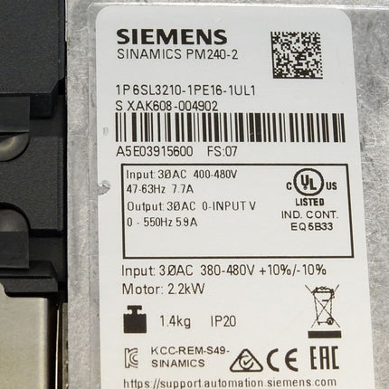 Siemens Sinamics PM240-2 6SL3210-1PE16-1UL1 2.2kW - Maranos.de