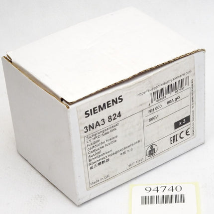Siemens Sicherungseinsatz 80A 3NA3 3NA3824 / Inhalt : 3 Stück / Neu OVP - Maranos.de