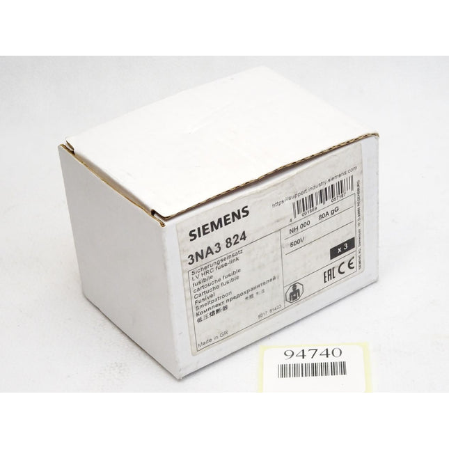 Siemens Sicherungseinsatz 80A 3NA3 3NA3824 / Inhalt : 3 Stück / Neu OVP - Maranos.de