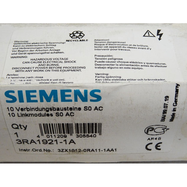 Siemens 3RA1921-1A / 10 Verbindungsbausteine / Neu OVP versiegelt - Maranos.de