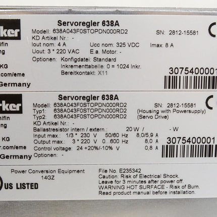 Parker Servoregler 638A 638A043F0STOPDN000RD2  4A - Maranos.de