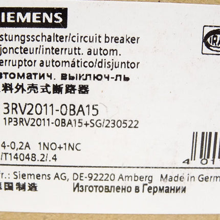 Siemens Leistungsschalter 3RV1011-0BA15 / Neu OVP - Maranos.de