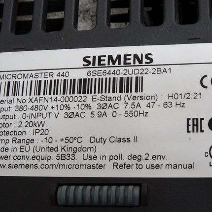 Siemens Micromaster 440 6SE6440-2UD22-2BA1 2.2kW - Maranos.de