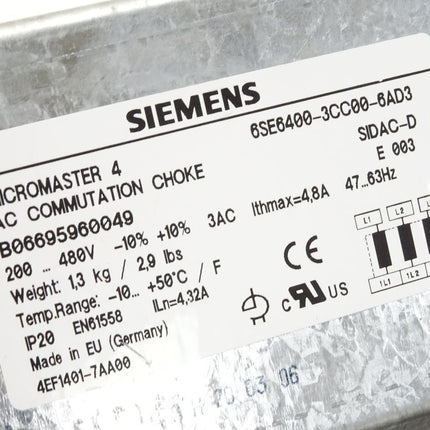 Siemens Micromaster 4 AC Commutation Choke 6SE6400-3CC00-6AD3 - Maranos.de