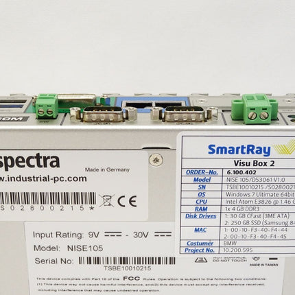 Nexcom Spectra Industrie PC SmartRay VisuBox2 6.100.402 NISE 105 /D53061 Intel Atom® Processor E3826 Dual Core Fanless System - Maranos.de
