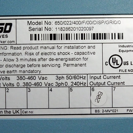 Parker SSD Drives 650 series 650/022/400/F/00/DISP/GR/0/0 - Maranos.de