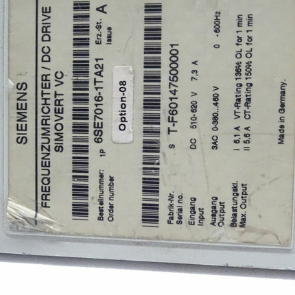 Siemens Simovert VC 6SE7016-1TA21 Wechselrichter / DC Inverter (siehe Fotos) - Maranos.de