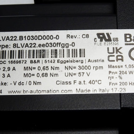 B&R Servomotor 8LVA22.B1030D000-0 8LVA22.ee030ffgg-0 3000rpm / Neu - Maranos.de
