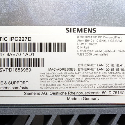 Siemens IPC227D Nanobox PC 6ES7647-8AE70-1AD1 6ES7 647-8AE70-1AD1 - Maranos.de