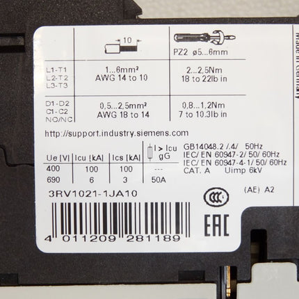 Siemens Leistungsschalter 3RV1021-1JA10 / Neu - Maranos.de