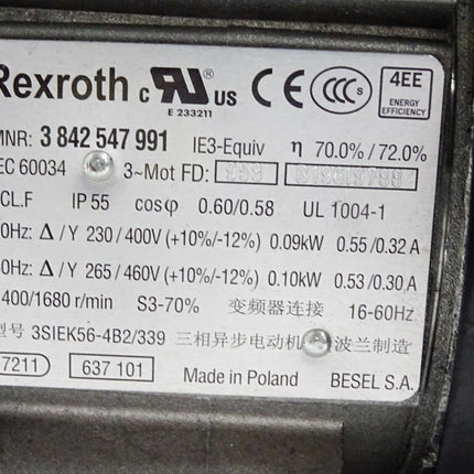 Rexroth 3842547991 Drehstrommotor 1400/1680 r/min 0.09kW 3842503060 - Maranos.de
