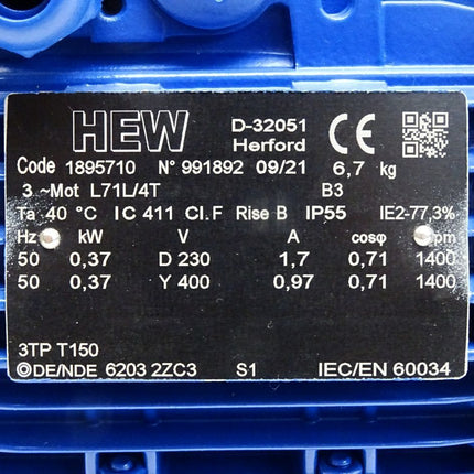 HEW Elektromotor L71L/4T 1895710 0.37kW 1400rpm / Neu - Maranos.de