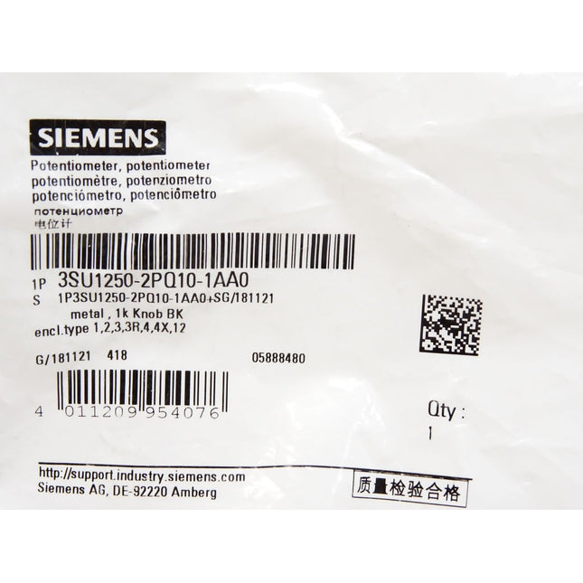 Siemens Potentiometer 3SU1250-2PQ10-1AA0 / Neu OVP - Maranos.de