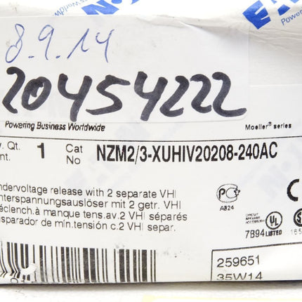 Eaton Unterspannungsauslöser NZM2/3-XUHIV20208-240AC / Neu OVP - Maranos.de