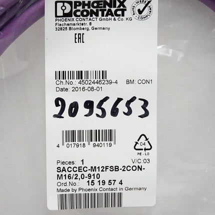 Phoenix Contact Gerätesteckverbinder Vorderwand 1519574 SACCEC-M12FSB-2CON-M16/2,0-910 / Neu OVP - Maranos.de