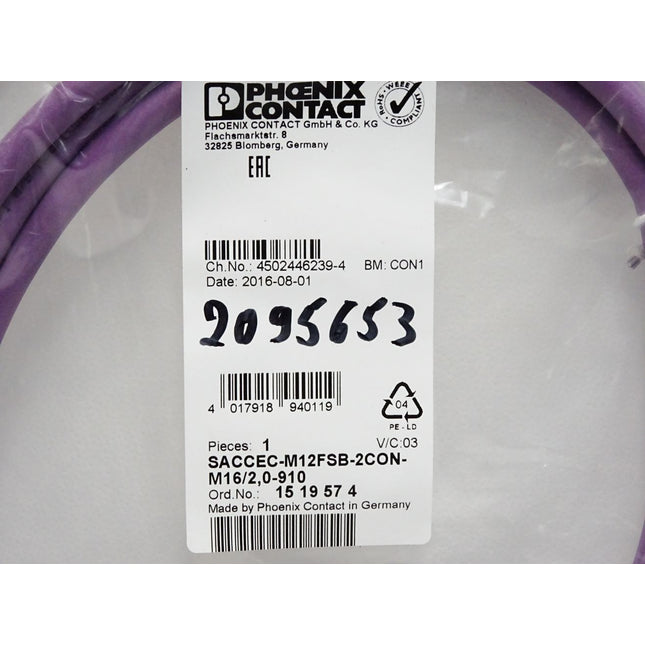 Phoenix Contact Gerätesteckverbinder Vorderwand 1519574 SACCEC-M12FSB-2CON-M16/2,0-910 / Neu OVP - Maranos.de