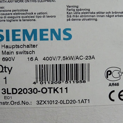 Siemens Hauptschalter 3LD2030-0TK11 / Neu OVP - Maranos.de