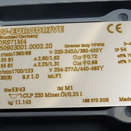 SEW Eurodrive Getriebemotor R17 DRS71M4 1360/98r/min 0.55kW i 13.84 / Neu - Maranos.de