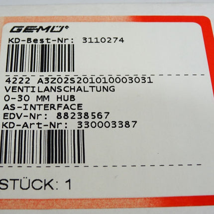 Gemü Ventilanschaltung 4222 88238567-6377636 A3z02s201010003031 / Neu OVP - Maranos.de