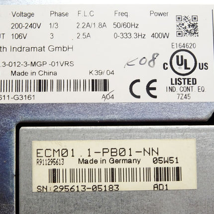 Rexroth Indramat Ecodrive CS DKC10.3-012-3-MGP-01VRS + R911295613 ECM01.1-PB01-NN (Abdeckung fehlt) - Maranos.de