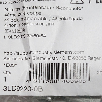 Siemens Neutralleiter 3LD9220-0B / Neu OVP - Maranos.de