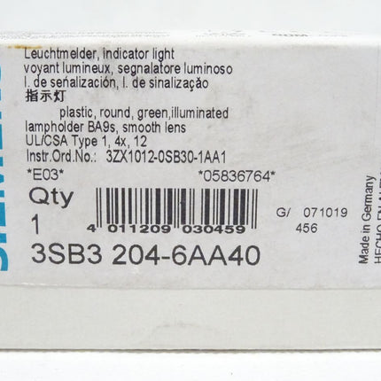 Siemens 3SB3204-6AA40 / 3SB3 204-6AA40 Leuchtmelder Grün Neu-OVP - Maranos.de