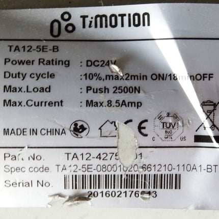 TiMotion Linear Actuator TA12-5E-B TA12-5E-08001020-661210-110A1-BT - Maranos.de