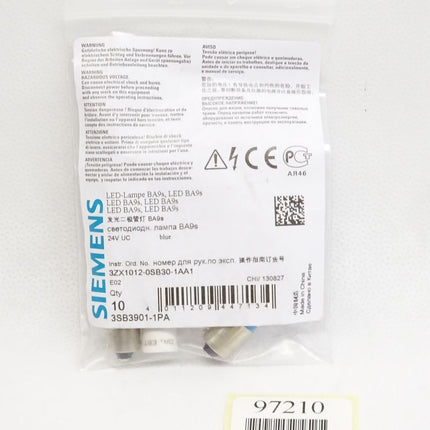 Siemens LED-Lampe BA9s 3SB3901-1PA / Inhalt : 10 Stück / Neu OVP - Maranos.de