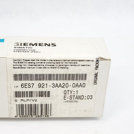 Siemens Simatic Stecker 6ES7921-3AA20-0AA0 / 6ES7 921-3AA20-0AA0 / Neu OVP - Maranos.de