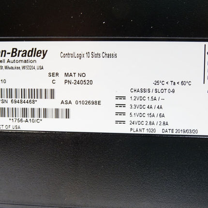 Allen-Bradley ControlLogix 10Slots Chassis 1756-A10 Ser. C PN-240520 / Neu - Maranos.de