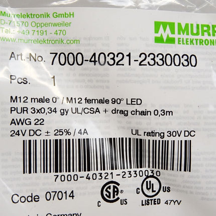 Murr Elektronik Kabel 7000-40321-2330030 / Neu OVP - Maranos.de