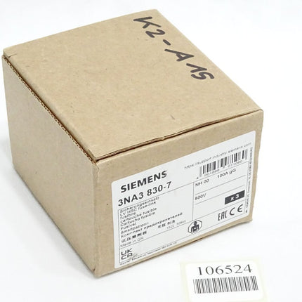 Siemens Sicherungseinsatz 3NA3830-7 NH00 100A gG 500V / Inhalt:3 Stück / Neu OVP - Maranos.de