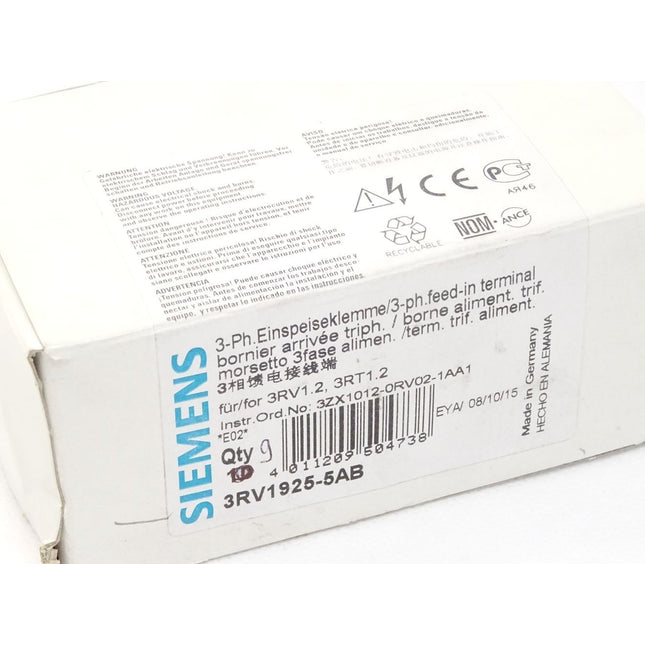 Siemens 3 Phase Einspeiseklemme 3RV1925-5AB / Inhalt : 9 Stück / Neu OVP - Maranos.de