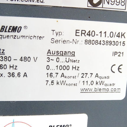 Blemo Frequenzumrichter ER40 ER40-11.0/4K 36.6A 7.5KW/11.0kW - Maranos.de