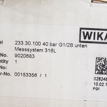 Wika Manometer 233.30.100 0...40 bar G1/2B unten / 9020683 / Neu OVP - Maranos.de