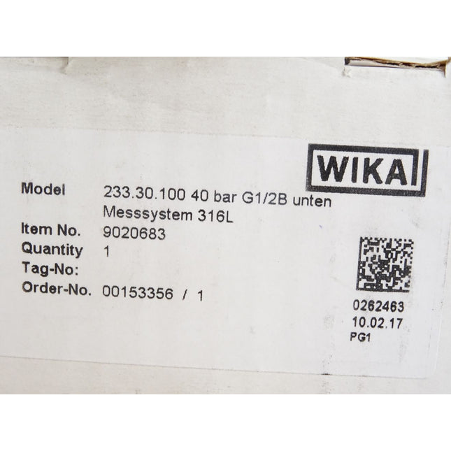 Wika Manometer 233.30.100 0...40 bar G1/2B unten / 9020683 / Neu OVP - Maranos.de