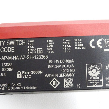 Euchner Safety Switch Multicode 123365 CTP-L1-AP-M-HA-AZ-SH-123365 Transpondercodierter Sicherheitsschalter / Unbenutzt - Maranos.de