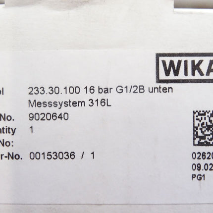 Wika Manometer 233.30.100 0...16 bar G1/2B unten / 9020640 / Neu OVP - Maranos.de
