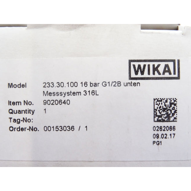 Wika Manometer 233.30.100 0...16 bar G1/2B unten / 9020640 / Neu OVP - Maranos.de
