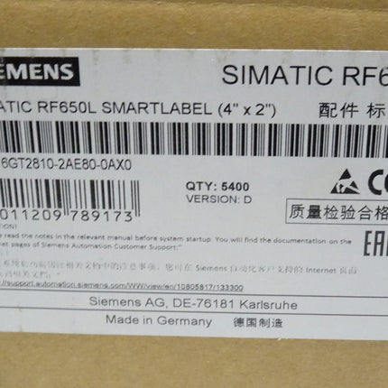 Siemens 6GT2810-2AE80-0AX0 Simatic RF650L 5400Stk. Smartlabel (4" x 2") 6GT2 810-2AE80-0AX0 NEU-OVP - Maranos.de