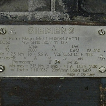 Siemens 1HU5044-0AC01 Permanent Magnet Motor 0,643 KW / 2000 Rpm / 1 HU5044-0AC01 - Maranos.de