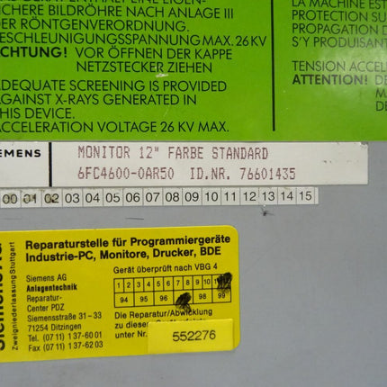 Siemens Monitor 12" FARBE STANDARD 6FC4600-0AR50 76601435 MAC3212/SF - Maranos.de