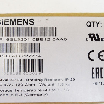 Siemens Sinamics Bremswiderstand 6SL3201-0BE12-0AA0 PM240-G120 4kW / Neu OVP - Maranos.de